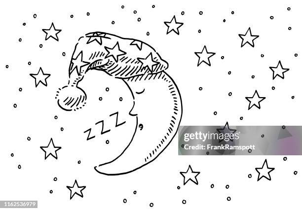 bildbanksillustrationer, clip art samt tecknat material och ikoner med sleepyhead moon natthimmel ritning - moon and stars