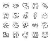 Friendship and love line icons. Interaction, Mutual understanding and assistance business. Vector