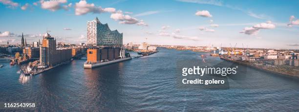 wide panoramic view on hamburg hafen city - hambourg stock pictures, royalty-free photos & images