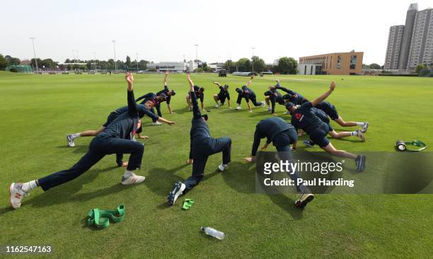General View from the warm up during the England Under 19's Nets training session at National Cricket Performance Centre on July 17, 2019 in...