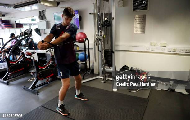 Tom Clark during the England Under 19's Nets training session at National Cricket Performance Centre on July 17, 2019 in Loughborough, England.