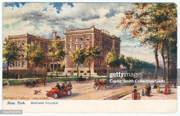 Engraved postcard of the Barnard College, a private women's liberal arts college in Manhattan, New York City, illustrated by Charles F. Flower,...
