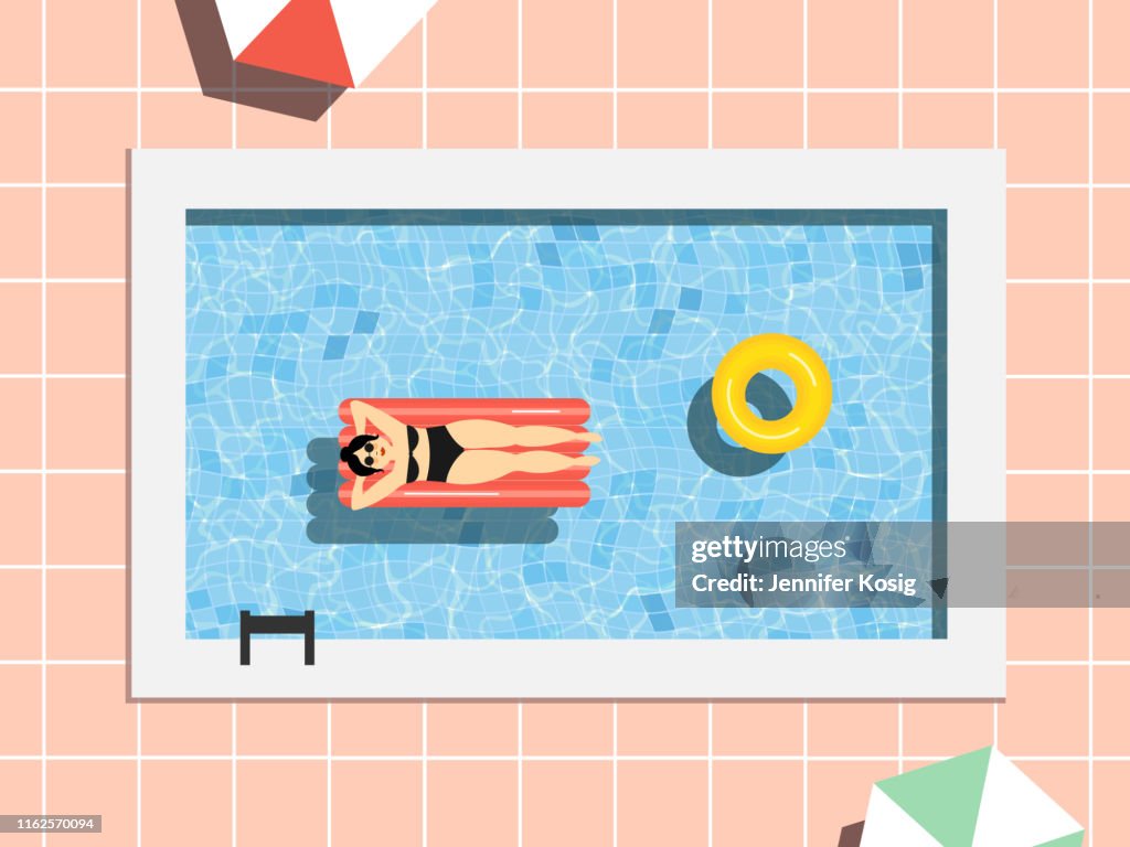 Summer swimming pool scene with woman