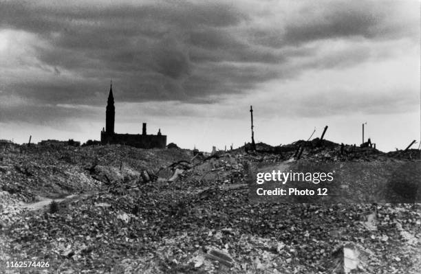 Field of rubble marking the location of the royal palace in Warsaw, completely destroyed by the Germans before leaving the city in January 1945....