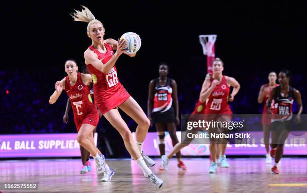 Helen Housby of England in action during the preliminaries stage two schedule match between Trinidad & Tobago and England at M&S Bank Arena on July...