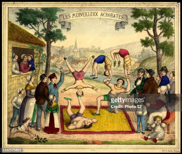Poster representing a French circus with acrobats. Lithograph by H. Jannin. C.1860.