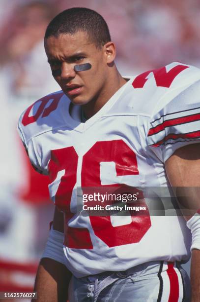 Robert Smith, Running Back for the Ohio State Buckeyes during the NCAA Big Ten conference college football game against the University of Wisconsin...