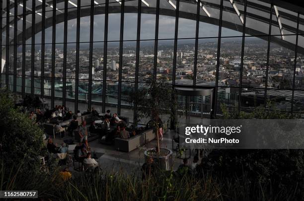 General view from the rooftop of 20 Fenchurch Street skyscraper, named Sky Garden, in London, on August 18, 2019. Number 20 Fenchurch Street in the...