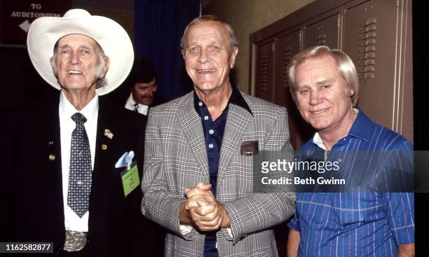 Country Music Singer Songwriter Bill Monroe, Eddie Arnold, and George Jones on January 1, 1991 Backstage at the Opry House in Nashville, Tennessee