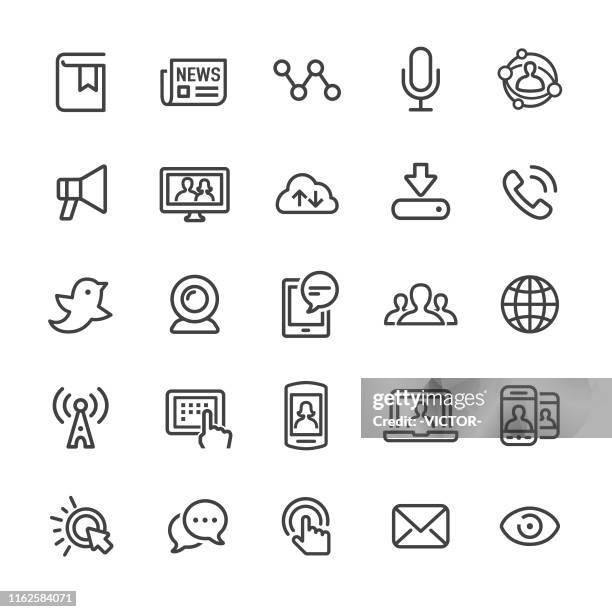 communication and media icons - smart line series - news microphone stock illustrations