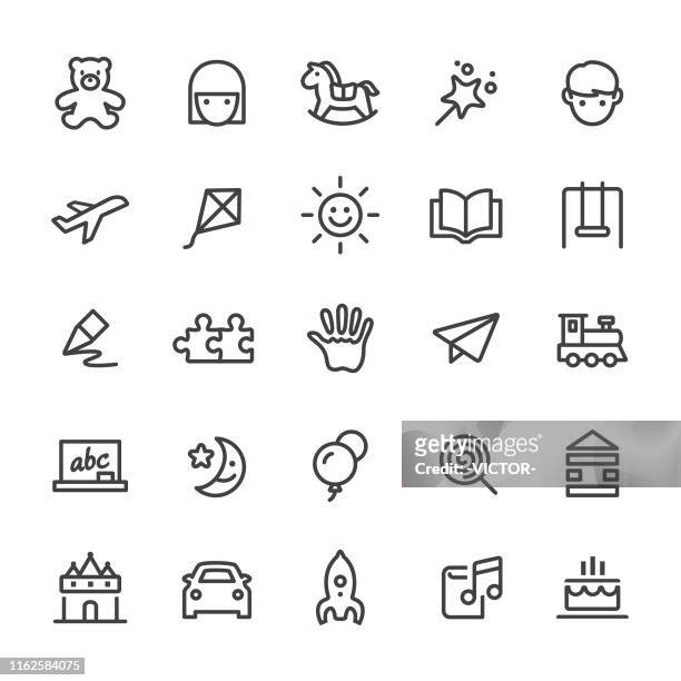 illustrazioni stock, clip art, cartoni animati e icone di tendenza di icone per l'infanzia - serie smart line - gruppo di oggetti