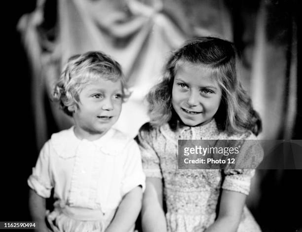 Princess Tatiana and her brother Prince George Andre Radziwill, children of Princess Eugenie of Greece and of Prince Dominik Radziwill 1955 Taponier...
