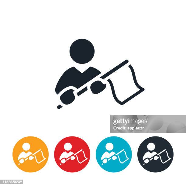 ilustrações de stock, clip art, desenhos animados e ícones de businessman holding flag icon - white flag