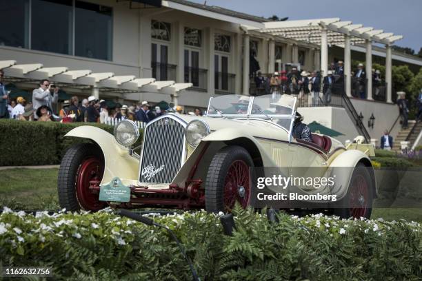 Alfa Romeo 8C 2300 Zagato Corto Spider is driven onto the winners ramp during the 2019 Pebble Beach Concours d'Elegance in Pebble Beach, California,...