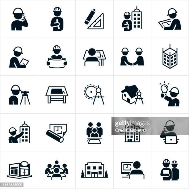 ilustraciones, imágenes clip art, dibujos animados e iconos de stock de iconos de arquitecto - building contractor