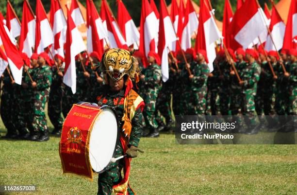 Indonesian Army seen following the Indonesian flag parade during celebrates of the 74th commemorate of Indonesia's Independence day in the city of...