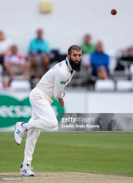 Moeen Ali of Worcestershire in delivery stride during the Specsavers County Championship division two match between Northamptonshire and...