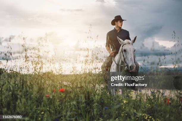 horseback riding is cheaper than therapy! - handsome cowboy stock pictures, royalty-free photos & images