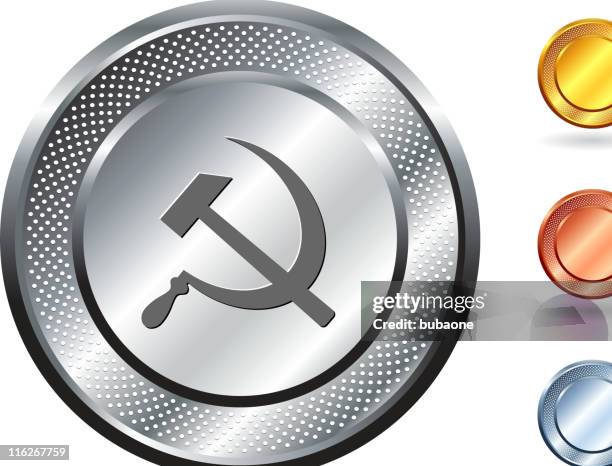 soviet union sickle hammer royalty free vector art metallic button - soviet flag stock illustrations