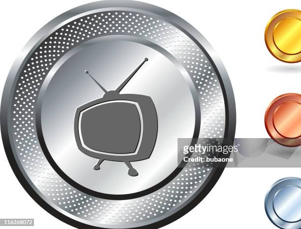 retro tv lizenzfreie vektorgrafik mit metallic-knöpfen - fernsehantenne stock-grafiken, -clipart, -cartoons und -symbole