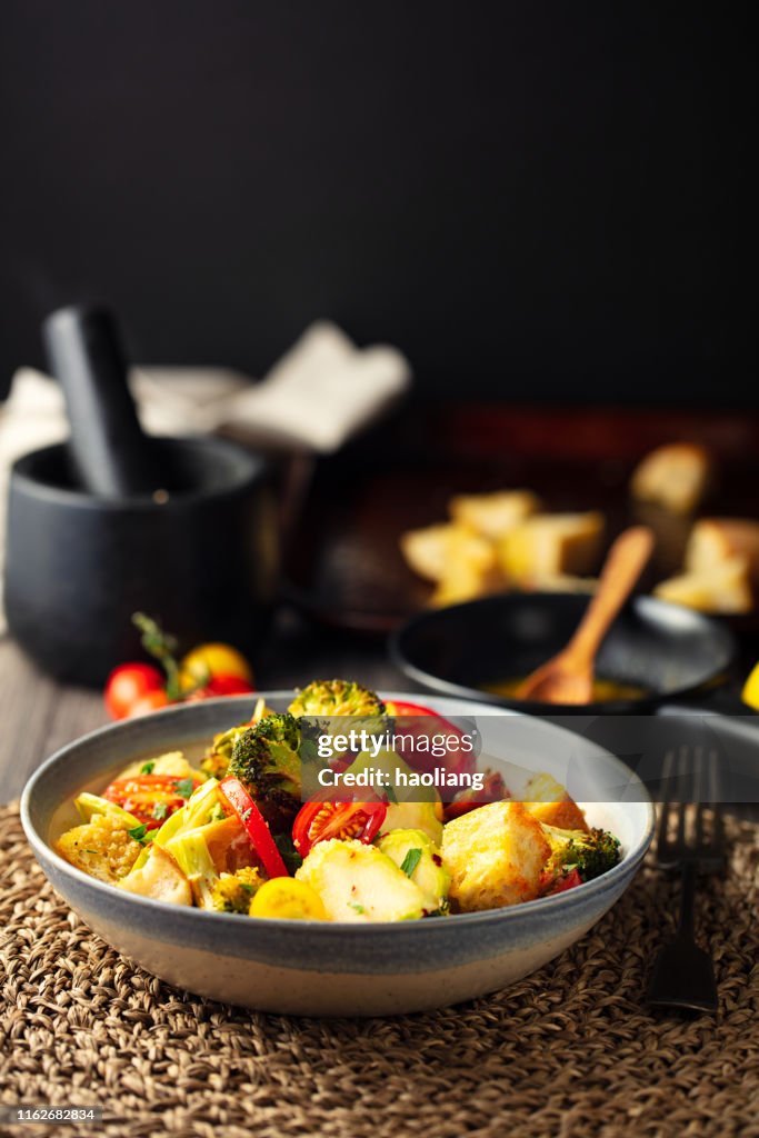 Broccoli and walnut panzanella
