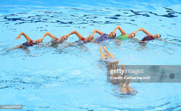 Team Brazil competes in the Free Combination preliminary round day seven of the Gwangju 2019 FINA World Championships at Yeomju Gymnasium on July 18,...