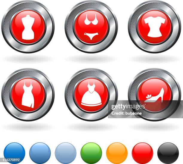 women's fashion royalty free vector art on metallic button - fashion icon vector stock illustrations