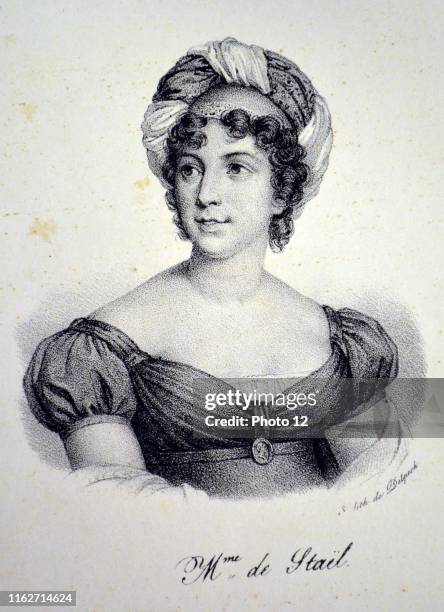 Anne Louise Germaine de Stael Swiss writer and heiress of Jacques Necker, Finance minister to Louis XVI. Lithograph, Paris, c1840.