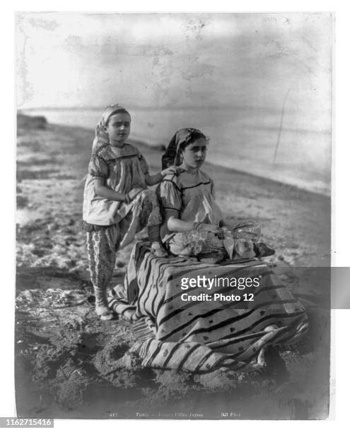 Two Jewish girls on a beach, Tunisia, 1870.