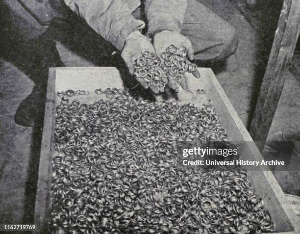 Thousands of gold rings discovered by US troops at Buchenwald Concentration Camp, in 1945.