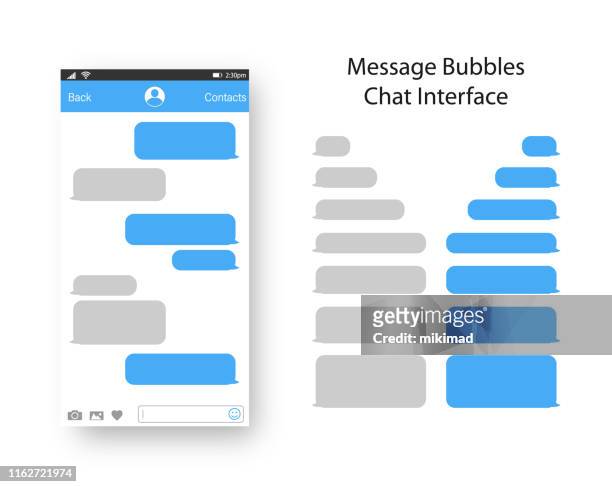sms-messaging. smartphone, handy vorlage realistische vektorabbildung. sprechblase. die diskussion - instant messaging stock-grafiken, -clipart, -cartoons und -symbole