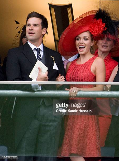 Katherine Jenkins and boyfriend Gethin Jones watch the racing on Day 2 of Royal Ascot at Ascot Racecourse on June 15, 2011 in Ascot, England.