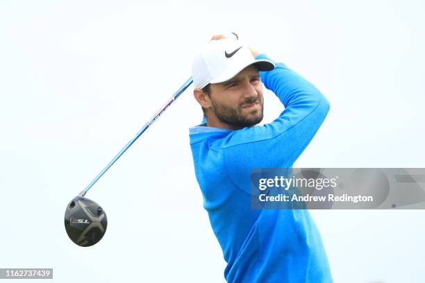 Kyle Stanley of the United States tees off the 11th during the first round of the 148th Open Championship held on the Dunluce Links at Royal Portrush...