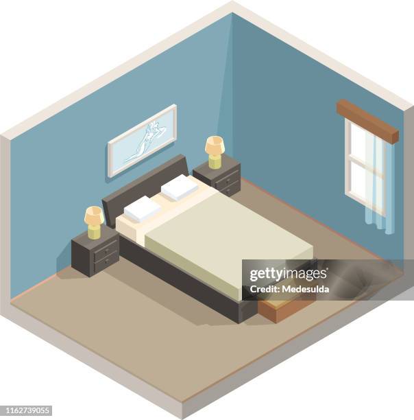 bedroom isometric - hotel room stock illustrations