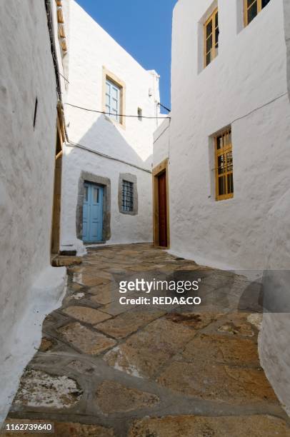 Traditional house and doors. Chora. Patmos. Twelve Island. Geece. Europe.