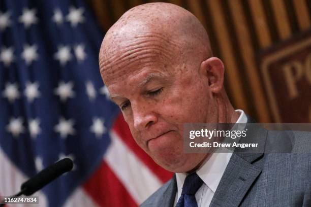 New York City Police Commissioner James O'Neill pauses during a press conference to announce the termination of officer Daniel Pantaleo on August 19,...