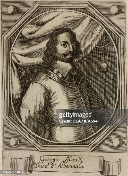Portrait of George Monck, 1st Duke of Albemarle , English admiral and politician, engraving from Elogii di capitani illustri , by Lorenzo Crasso...