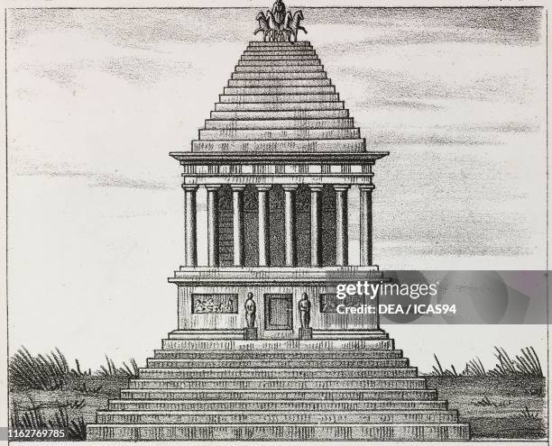 Reconstruction of the Mausoleum of Halicarnassus, Turkey, lithograph, from Galleria universale di tutti i popoli del mondo, ossia storia dei costumi,...