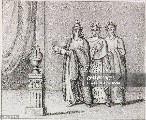 Empress Theodora with her court ladies, Greece Empress Theodora with her court ladies, Greece