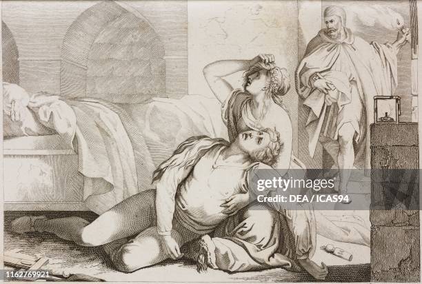 The death of Romeo and Juliet, engraving from a drawing by Pieraccini, from Giulietta e Romeo , historical novel by Luigi da Porto, published by...