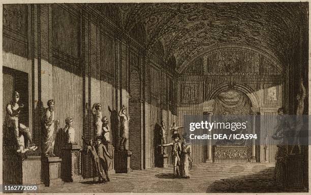 Gallery with the statue of Cleopatra, Pio Clementino Museum, Rome, Lazio, Italy, engraving by Domenico Pronti, Volume II, Plate 14, from Nuova...