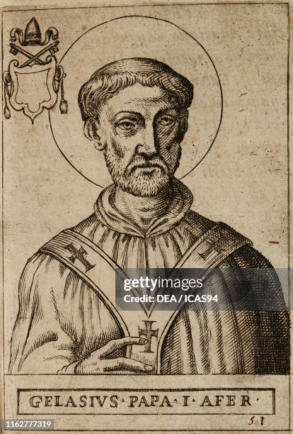 Portrait of Pope Gelasius I , engraving from Effigies Pontificum romanorum , by Giovanni Battista Cavalieri Rome.