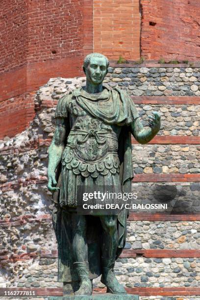 Julius Caesar, bronze statue, Porta Palatina, ancient Roman gate, 1st century BC, Turin, Piedmont.