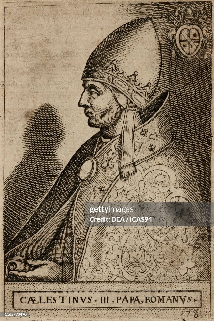 Portrait of Pope Celestine III , engraving from Effigies News Photo - Images