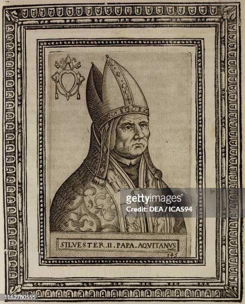 Portrait of Pope Sylvester II , engraving from Le vite de pontefici di Antonio Ciccarelli Rome.