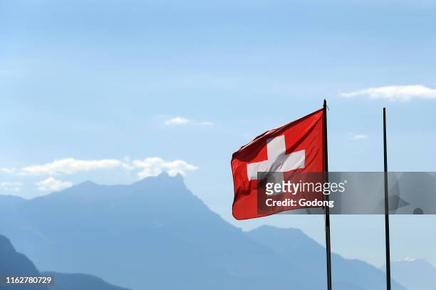 Swiss flag. Vevey. Switzerland.
