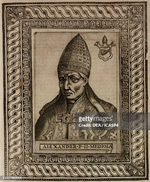 Portrait of Pope Alexander II , engraving from Le vite de pontefici di Antonio Ciccarelli Rome.