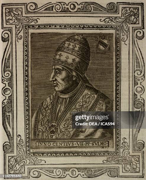 Portrait of Pope Innocent VII , engraving from Le vite de pontefici di Antonio Ciccarelli Rome.