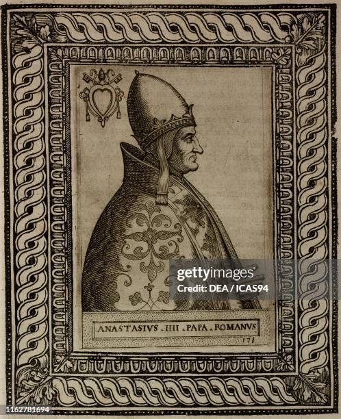 Portrait of Pope Anastasius IV , engraving from Le vite de pontefici di Antonio Ciccarelli Rome.