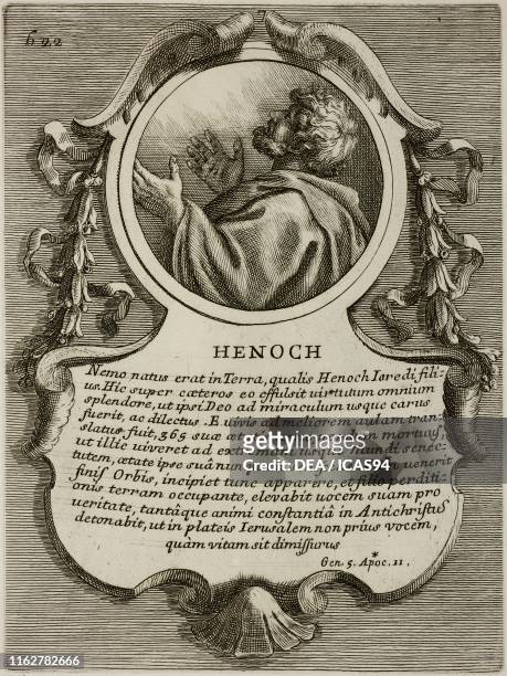 Portrait of Enoch, son of Jared, human biblical figure, engraving from Epitome historico-chronologica gestorum omnium patriarcharum, ducum, judicum,...